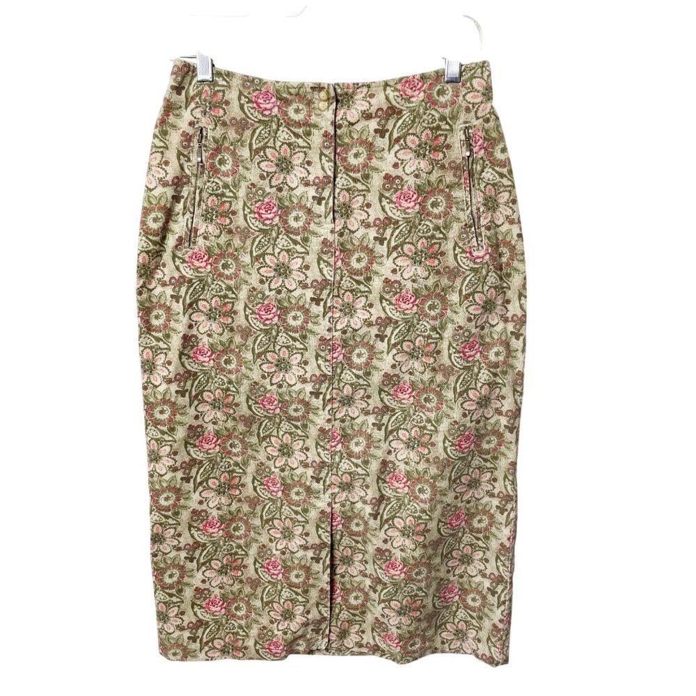 Vintage Y2K Christopher & Banks Corduroy Floral Midi Pencil Skirt Women’s Sz 6